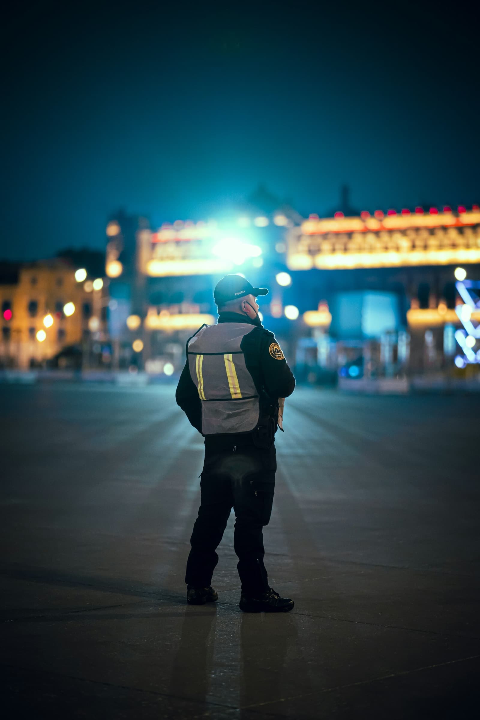Emergency response officer at night